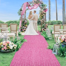 Wedding Aisle Runner 4ft x 15ft Pink Aisle Runners Rustic Rosette Carpet Runner for Birthday Party Bridal Shower Decorations
