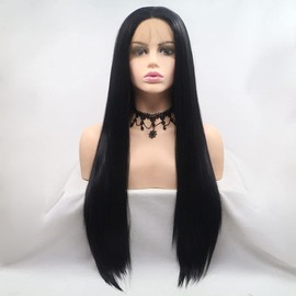 AFBeauty Black Lace Front Wig for Women Synthetic Long Straight 1B Natural Color Wig Heat Resistant Fibre Makeup Party Soft Wigs 24''