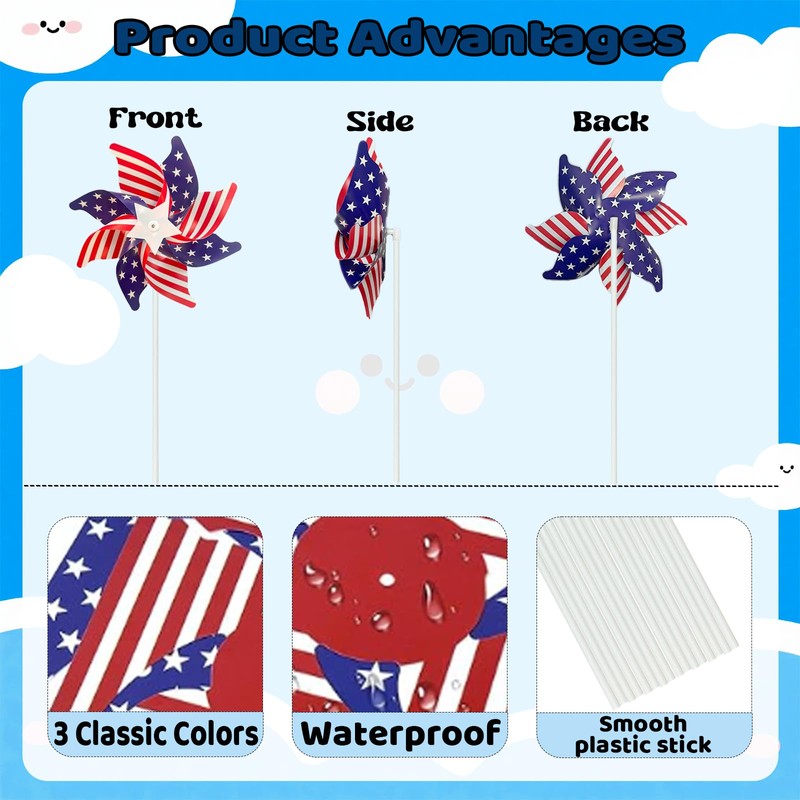 SerpizePaty 24Pcs Patriotic Pinwheels Small American Flags on Stick Kit