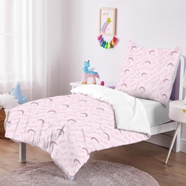 CINYE Children's Girls Kawaii Colourful Rainbow Hearts Bed Linen 135 x 200 cm Set with 80 x 80 cm Pillowcase 3D Printed Pattern Bed Linen Teenagers Girls 100% Microfibre