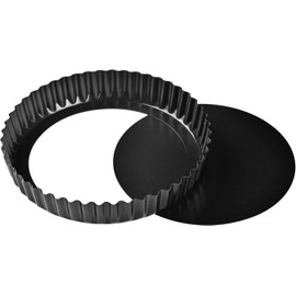 Bakeley Tart Pan Quiche Mold with Removable Bottom, 20 cm, Deep Type, Nonstick Carbon Steel Quiche Pan for Oven (Black)