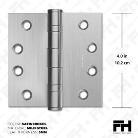 Finsbury Hardware Door Hinge Ball Bearing 4 x 4 Inches Solid 304 Steel Durable Heavy Duty Machined NRP Architectural Grade Mortise Hinges - Set of 2 Matte Silver Door Hinges (Matte Silver)