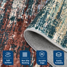 ROYHOME Washable Rug 5x7 Abstract Area Rug for Living Room, Non Slip Foldable Soft Rugs for Bedroom, Stain Resistant Rugs Modern Fuzzy Rug, Indoor Floor Carpet for Entryway Home, Red Multi