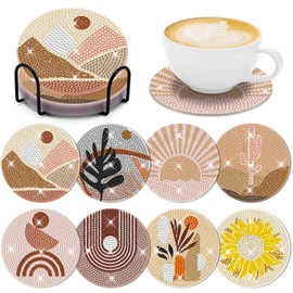 Belors 8 Pcs Diamond Painting Coasters Kits, Boho DIY Diamond Art Coasters Kits with Holder for Adults Kids Beginners Diamond Painting Kit Art Craft Supplies(Boho)