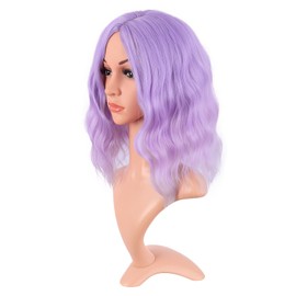 MapofBeauty 14 Inch/35 cm Bob Wavy Short Curly Body Wave Cosplay Anime Synthetic Hair Party Wig (Light Purple to Pink)