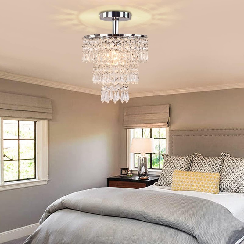 FRIXCHUR Small Crystal Chandelier Led Crystal Ceiling Lights 3 Tiers