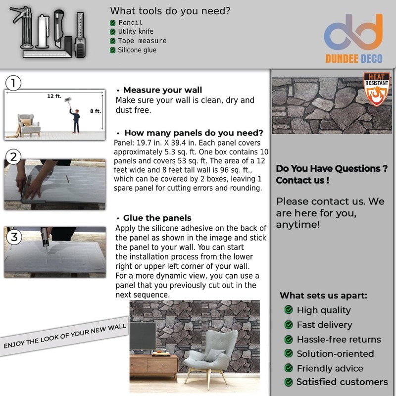 Dundee Deco 3D Wall Panels - Cladding Grey Charcoal Ash