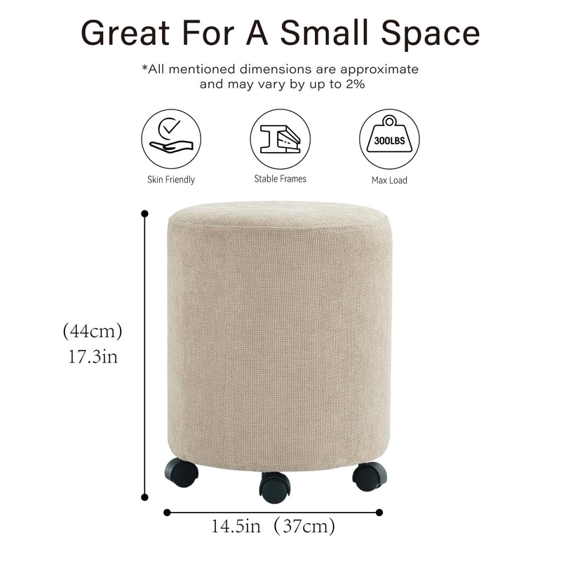 Get Set Style Ottoman with Wheels, Rolling Vanity Stool for