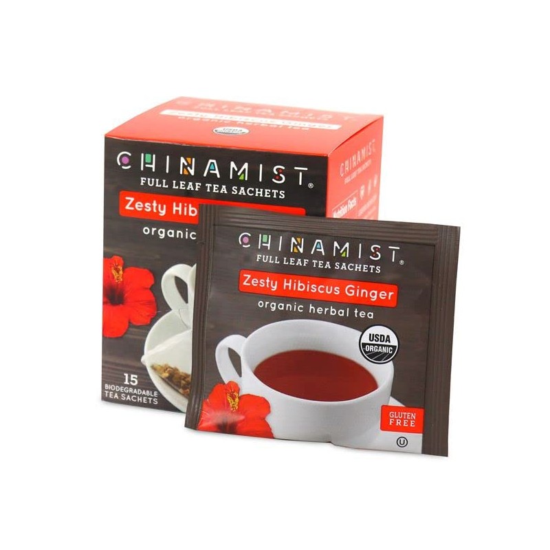 China Mist Zesty Hibiscus Ginger Organic Herbal Tea, 15 tea