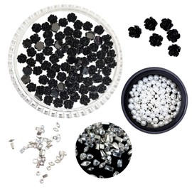 Shefun Flower Nail Parts, Camellia, Rose, Nail Parts, Approx. 100 Pieces, 3D Dimensional, Small, 0.2 inches (6 mm), Sparkle, Cute, Camellia, Rose, Spring, Flower Deco Parts, Resin Parts, Nail Flower