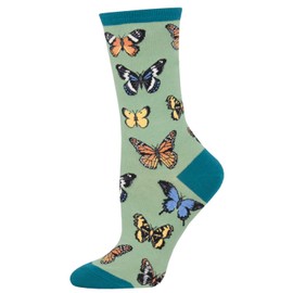 Socksmith Women's Majestic Butterflies Novelty Crew Socks (Green), 9-11 (Women's Shoe Sizes 5-10.5)