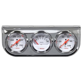 Bosch Kit de manómetros triples de 2 pulgadas (frente del dial blanco, bisel cromado) Style Line SP0F000046