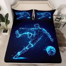 jejeloiu Football Fitted Sheet for Girls Boys Kids Full Size Rugby Sports Bedding Set Room Decorative Soccer Ball Game Bed Sheet Set American Football Bed Cover 3Pcs