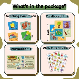 zheyistep 100 PCS Camping Matching Game for Kids Toddlers Memory Game, Toddler Camping Theme Match Games Concentration Card Game for Boys Girls Preschool Learning Activities