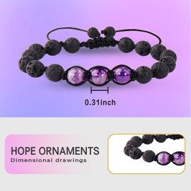 Amethyst Crystal Lava Rock Anxiety Bracelets and Necklace Set, Self Care Stress Relief Bracelet Necklace Set, Natural Stone Energy Crystal Protection Bracelets for Yoga Meditation (Amethyst)