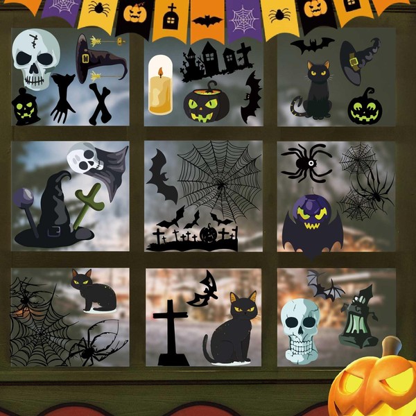 CRASPIRE 8 Sheets Halloween Window Decors Self-Adhesive PVC Spooky Pumpkin