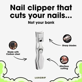 LuxGrip German Nail Clipper for Thick, Ingrown Nails. Wide Open Toenail Clippers for Seniors. No Splash - Black