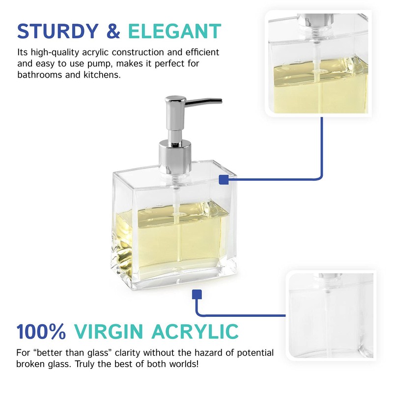Huang Acrylic Clear Rectangular Refillable Liquid Soap Dispenser Pump for