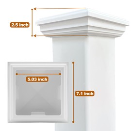 Canomo 5x5 inches Vinyl Post Cap White PVC New England Style Post Top with Square Corner for 5" x 5" Staircase Handrails Garden Racks Fences Post, 2 Pack