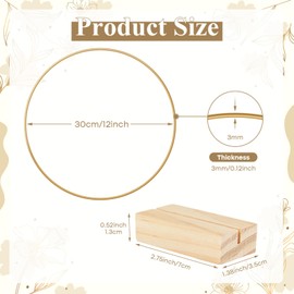 BOUBONI 6 Pcs 12 Inch Metal Floral Hoop Centerpiece with 6 Pcs Wooden Stand for Table Metal Wreath Ring Stand for Centerpiece Table Decorations Wedding Decor Wall Hanging Crafts