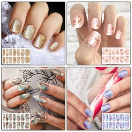 Maitys 168 Pcs 12 Sheets Full Wrap Nail Stickers Polish Strips Gradient Stickers Glitter Self Adhesive DIY Gel Nail Strips Decals with 1 Pcs Fingernail Files for Holiday Decor(Classic Style)