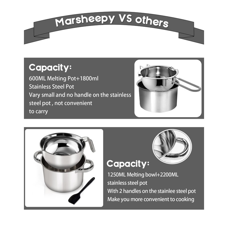 Marsheepy Double Boiler Pot Set,2000ML/1.8QT Mixing Bowl for Chocolate Melting,