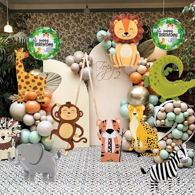 Catelves Safari Animals Foil Balloons, 9 Pieces for Jungle Birthday