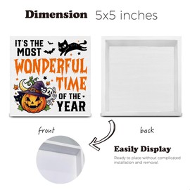 Funny Halloween Decor Spooky Black Cat It's the Most Wonderful Time of the Year Wood Sign for Party Home Kitchen Bedroom Living Room Decoration 5 x 5 Inches