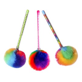 3pcs Pompom Plush Pen Fluffy Cute Pen Novelty Pens Signature Ball Point Pens for Girls School Goodie Bag Fillers Party Favors