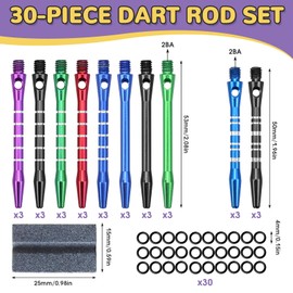 FSWWSF Dart Shafts 2BA Pack of 30 Aluminium Dart Shafts with Rubber Ring & Dart Sharpening Stone Dart Shaft 50/53 mm Dart Replacement Parts