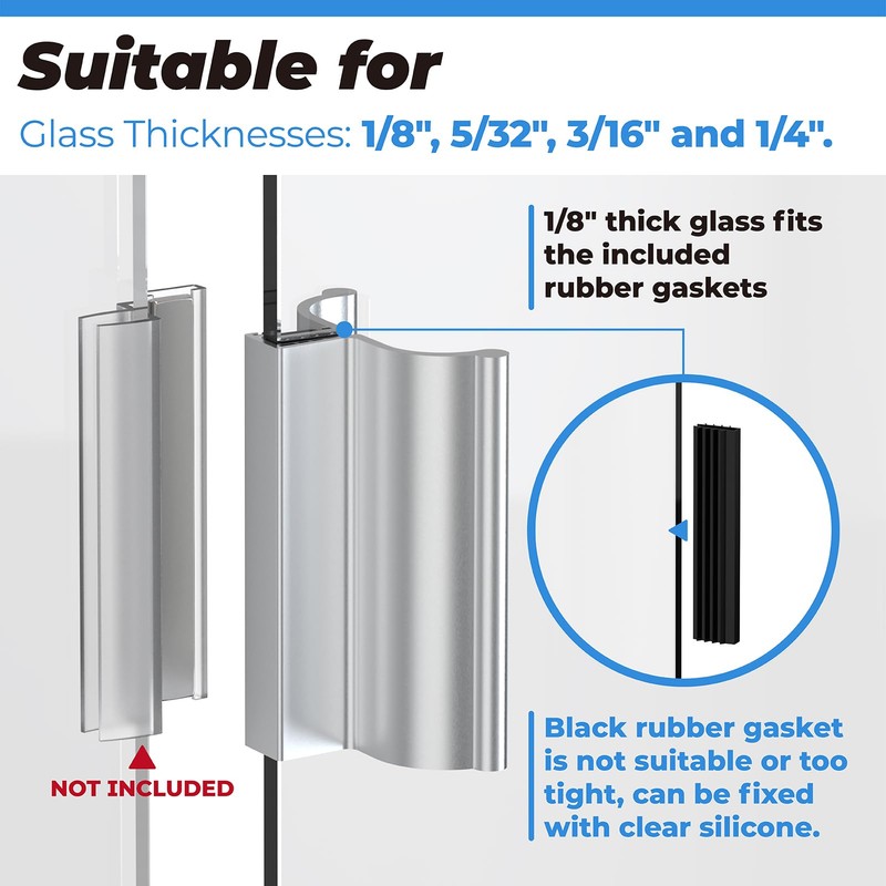 3"Magnet,3-3/4"Bright Chrome Frameless Shower Door Handle with Metal Strike |