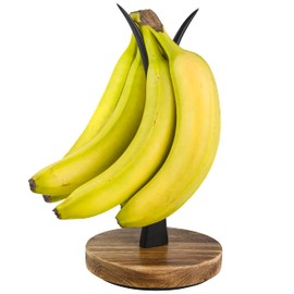 Modern Farmhouse Banana Holder for Kitchen Counter, Vintage Wire and Wooden Base Banana Hanger for Kitchen Countertop Decor, Banana Tree Stand