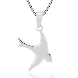 AeraVida Dove in Flight Engraved Peace .925 Sterling Silver Charm Pendant Necklace
