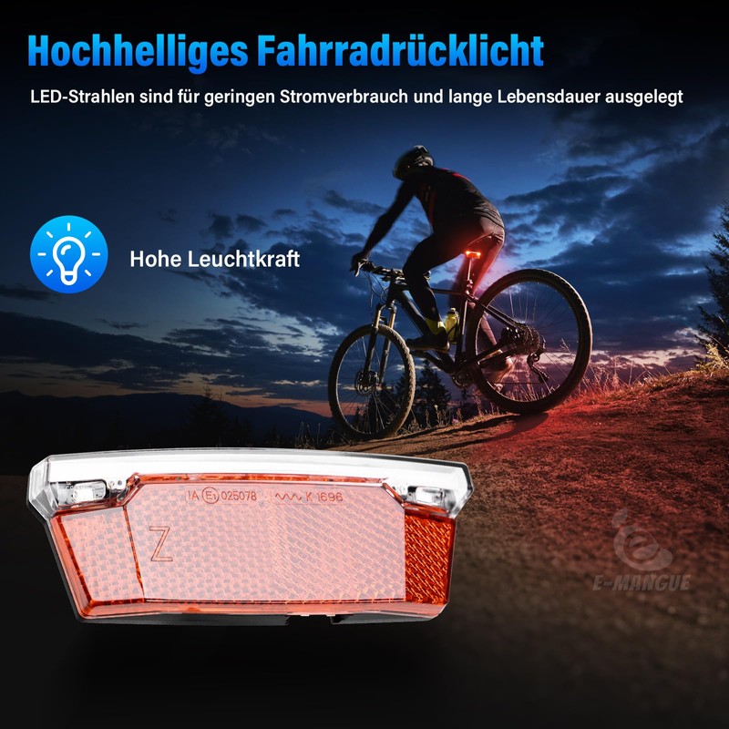 E-Mangue LED Bicycle Pannier Rack Light with Reflector, StVZO Approved