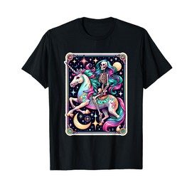 Skeleton Riding Unicorn Tarot Card Celestial Fantasy Art T-Shirt