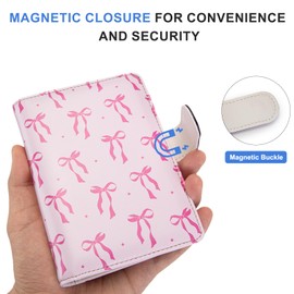Passport Holder for Travel Essentials, RFID Blocking Passport Wallet Cover with Magnetic Closure, Passport Book Holders for Women and Men (Pink Bow)
