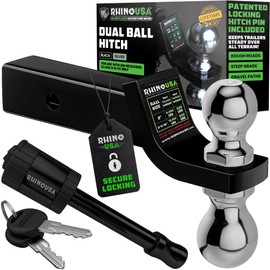 Rhino USA Dual Ball Hitch (Fits 2-Inch Receiver) - Heavy Duty Reversible Tow Hitch for 2 Inch and 2 5/16 Trailers (10,000 LBS GTW) - Weatherproof Anti-Theft Locking Hitch Pin Included