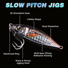Slow Pitch Jigs Saltwater Fishing Lure Speed Jigging Slow Pitch Jigs with Assist Hooks Butterfly Jigs 3D Print Offshore Deep Sea Fishing Pitching Bait for Tuna Kingfish Bluefin