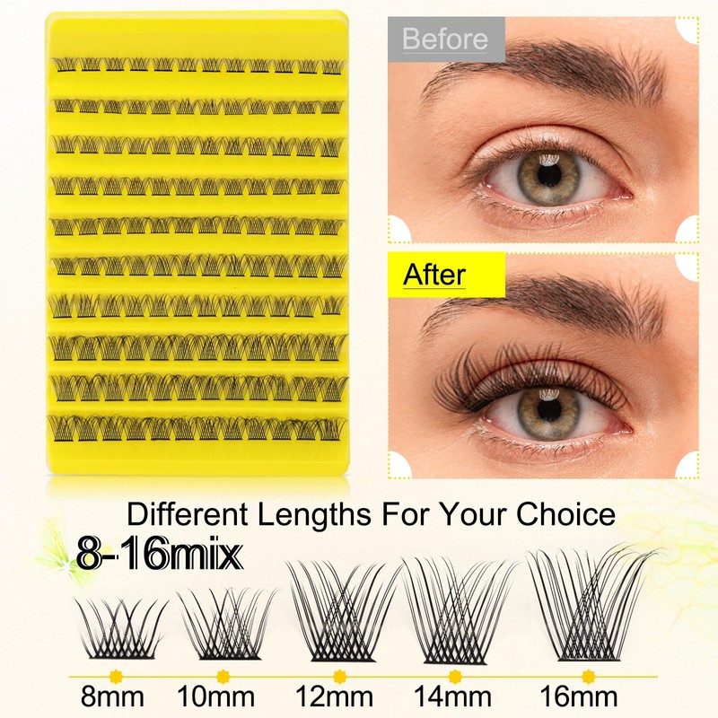 EMEDA Cluster Eyelashes 8-16 mm Lash Clusters D Curl Individual