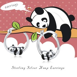 Panda Huggie Hoop Earrings 925 Sterling Silver Hypoallergenic Small Huggie Cartilage Earring Cute Animal Cuff Hoops for Women Girls