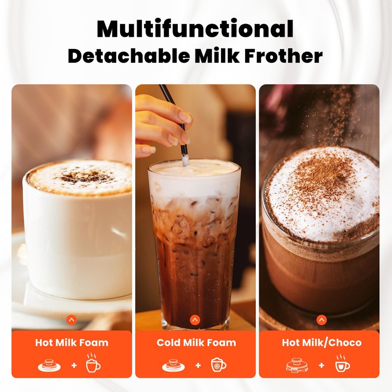 Stainless Steel Milk Frother for Coffee, 3-in-1 Electric Milk Warmer