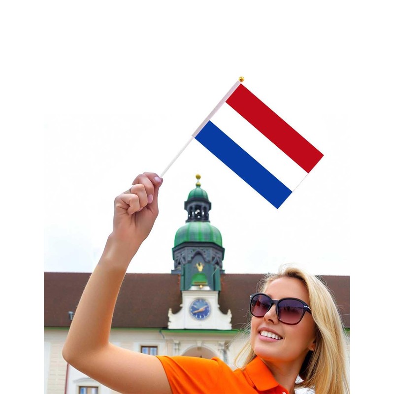 25 Packs Small Netherlands Flags on Handheld Stick，Miniature Dutch Holland