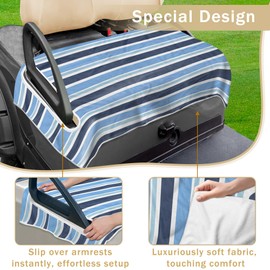YOKYHOM Golf Cart Seat Covers, Transitional Blue Stripes Golf Cart Seat Towel Blanket Keeps Seat Cool and Clean, 100% Microfiber, for EZGO, Yamaha, Club Car and More Golf Carts, 51''x 31''