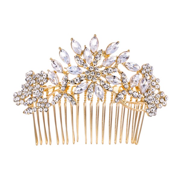 EVER FAITH Bridal Hair Accessories Crystal Flower Snowflake Hair Comb Bridesmaids Wedding Hair Piece Clear Gold-Tone