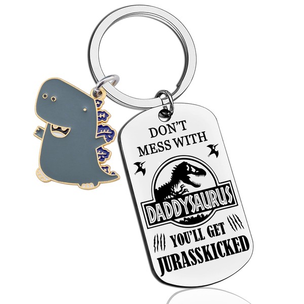 AOBIURV Dad's Keychain, Funny Daddysaurus Design, Stainless Steel Keychain for