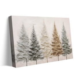 TYPTEK Christmas Canvas Wall Art - Elegant Neutral Winter Forest Scene, Minimalist Holiday Christmas Trees Pictures Print Canvas, Seasonal Wall Decor for Living Room, Bedroom, or Entryway 20x24inch