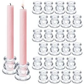 24 Pieces Glass Taper Candle Holders Glass Clear Tapered Candlestick Holder Candle Sticks Holders Base Vase Bulk for Pillar Candles Wedding Party Festival Table Centerpiece Decor