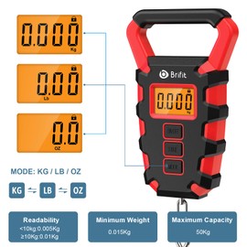 Ankilo Digital Fish Scale, 110lb Weight Max, Hanging Luggage Scale with Hook and Tape Measure, Lb/oz/Kg Mode, LCD Screen Display, Batteries Included, Red