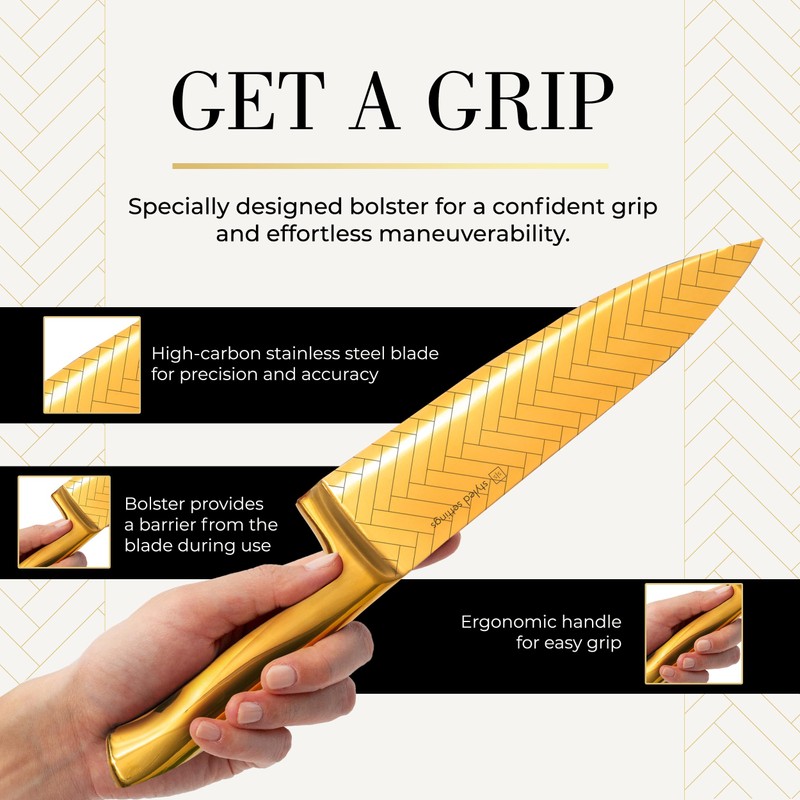 Styled Settings Gold Knife Set with Block and Sharpener –
