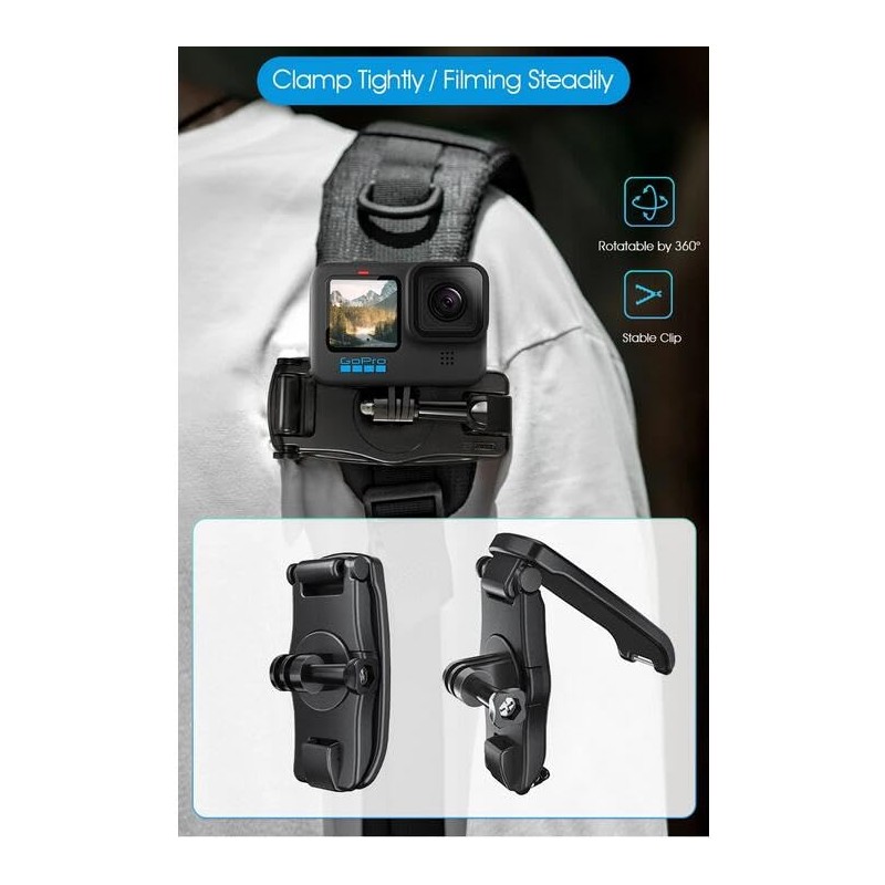 Insta360 X4/ONE X3/ONE X2/Ace Pro/Gopro Series 360 Rotating Backpack Clip